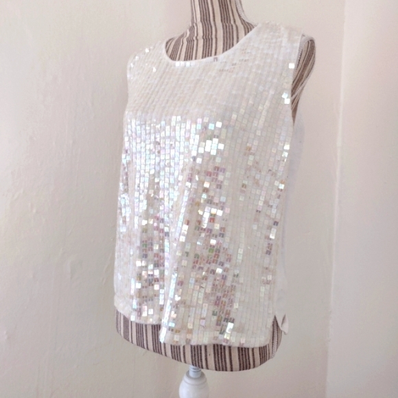 Vintage George White Sequined Sweater Vest Size M - Picture 1 of 10
